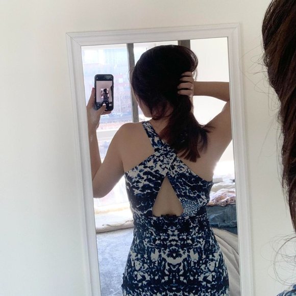 Intermix womens dress sz S silk zipper front high low maxi cross back blue - Picture 4 of 9